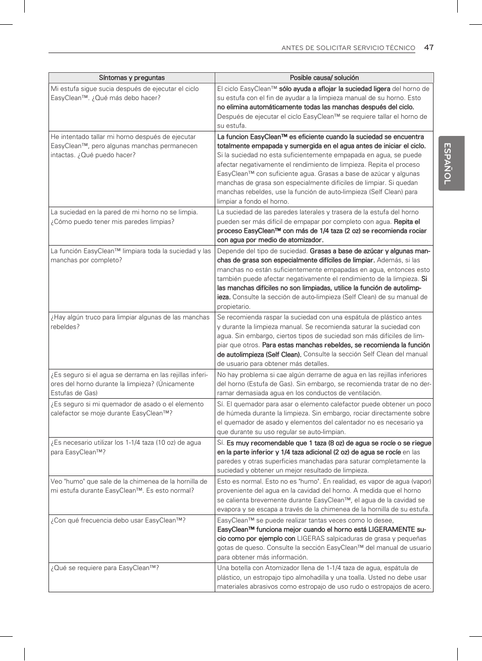 Esp añol | LG LDG3035SB User Manual | Page 96 / 101