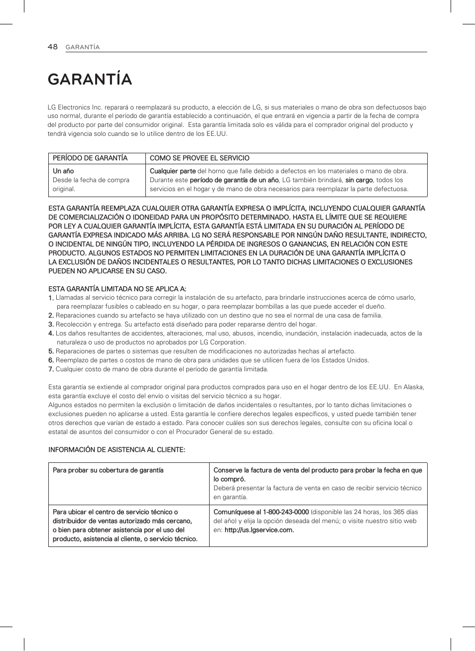 Garantía | LG LDG3035SB User Manual | Page 97 / 101