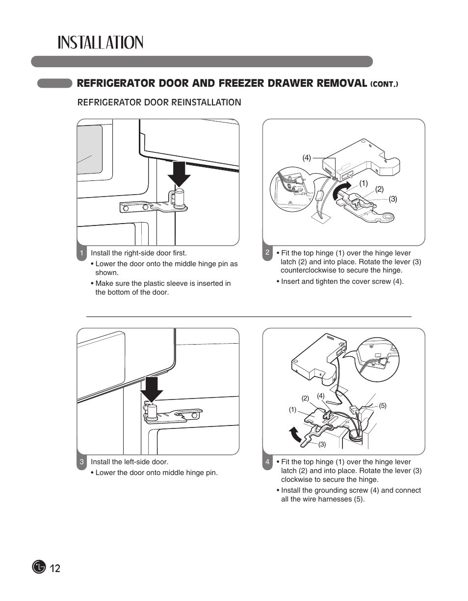 Refrigerator door and freezer drawer removal | LG LFC28768ST User Manual | Page 12 / 108