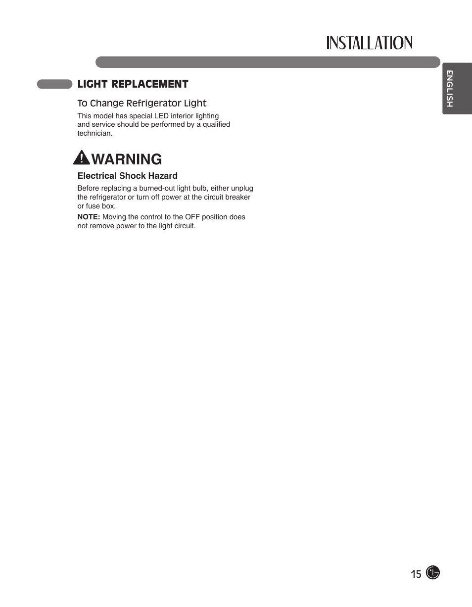 Warning | LG LFC28768ST User Manual | Page 15 / 108