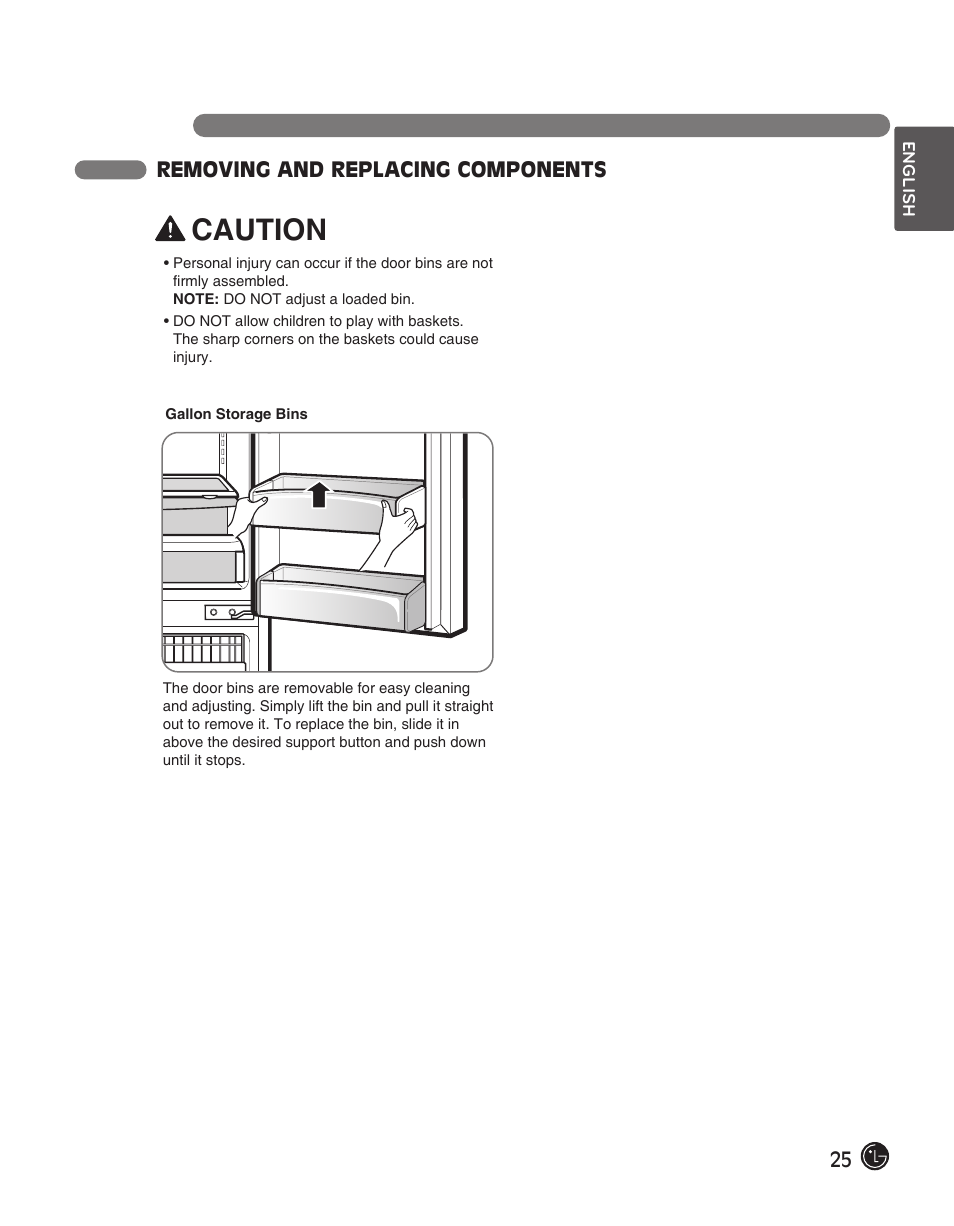 Caution, 25 removing and replacing components | LG LFC28768ST User Manual | Page 25 / 108