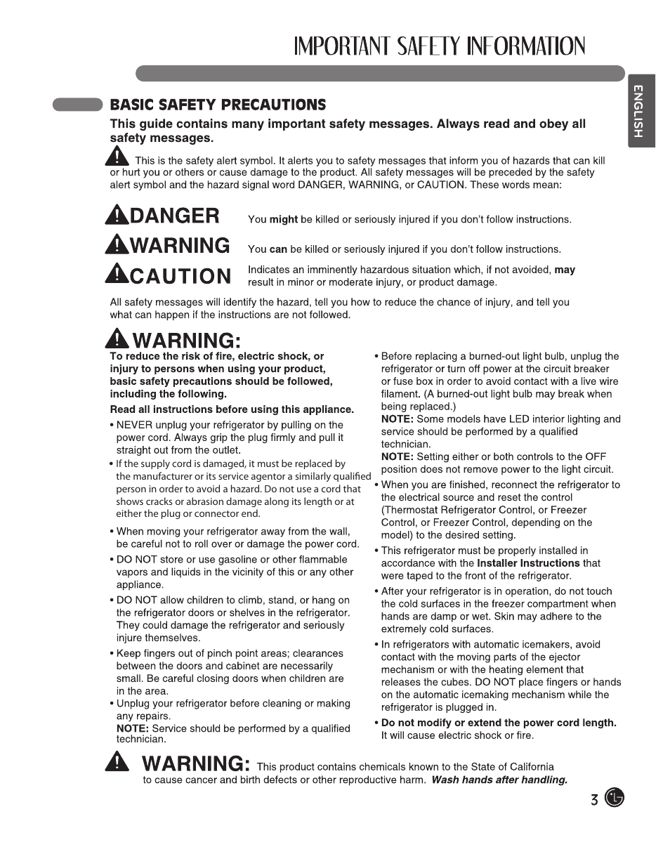 LG LFC28768ST User Manual | Page 3 / 108