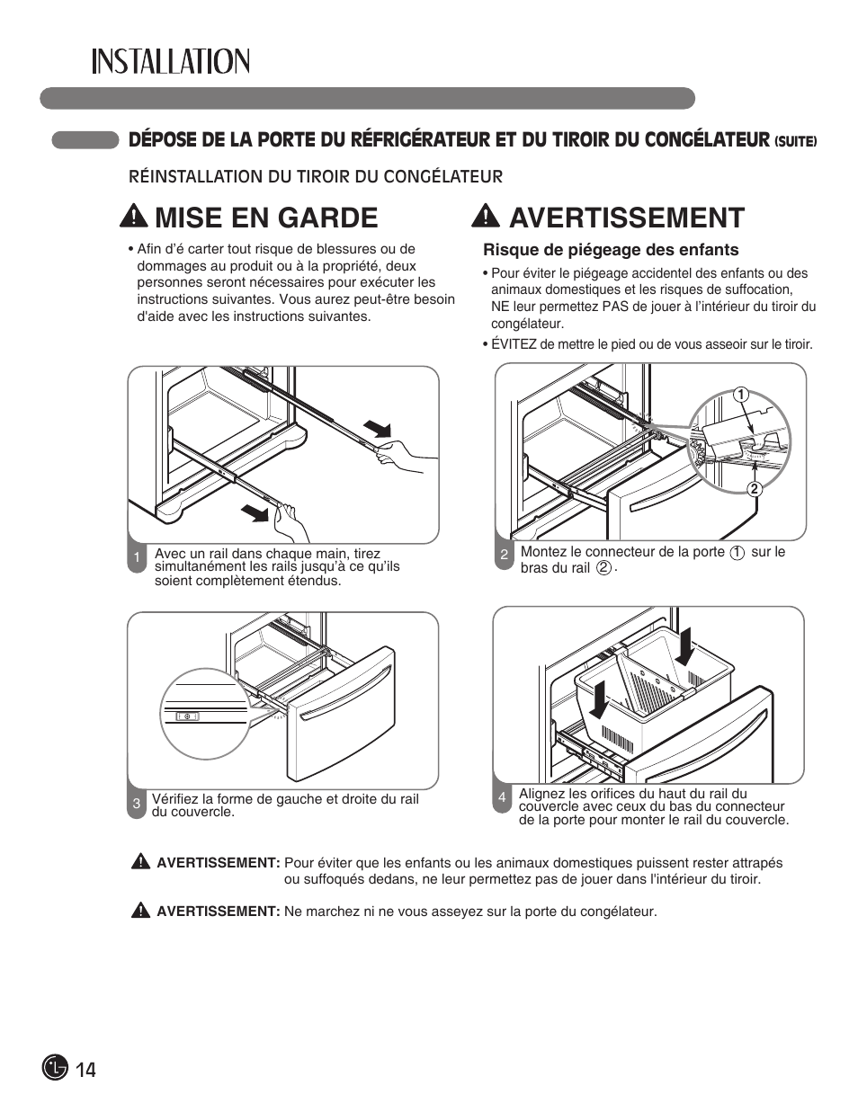 Mise en garde, Avertissement | LG LFC28768ST User Manual | Page 50 / 108