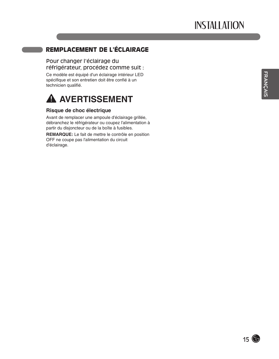 Avertissement | LG LFC28768ST User Manual | Page 51 / 108