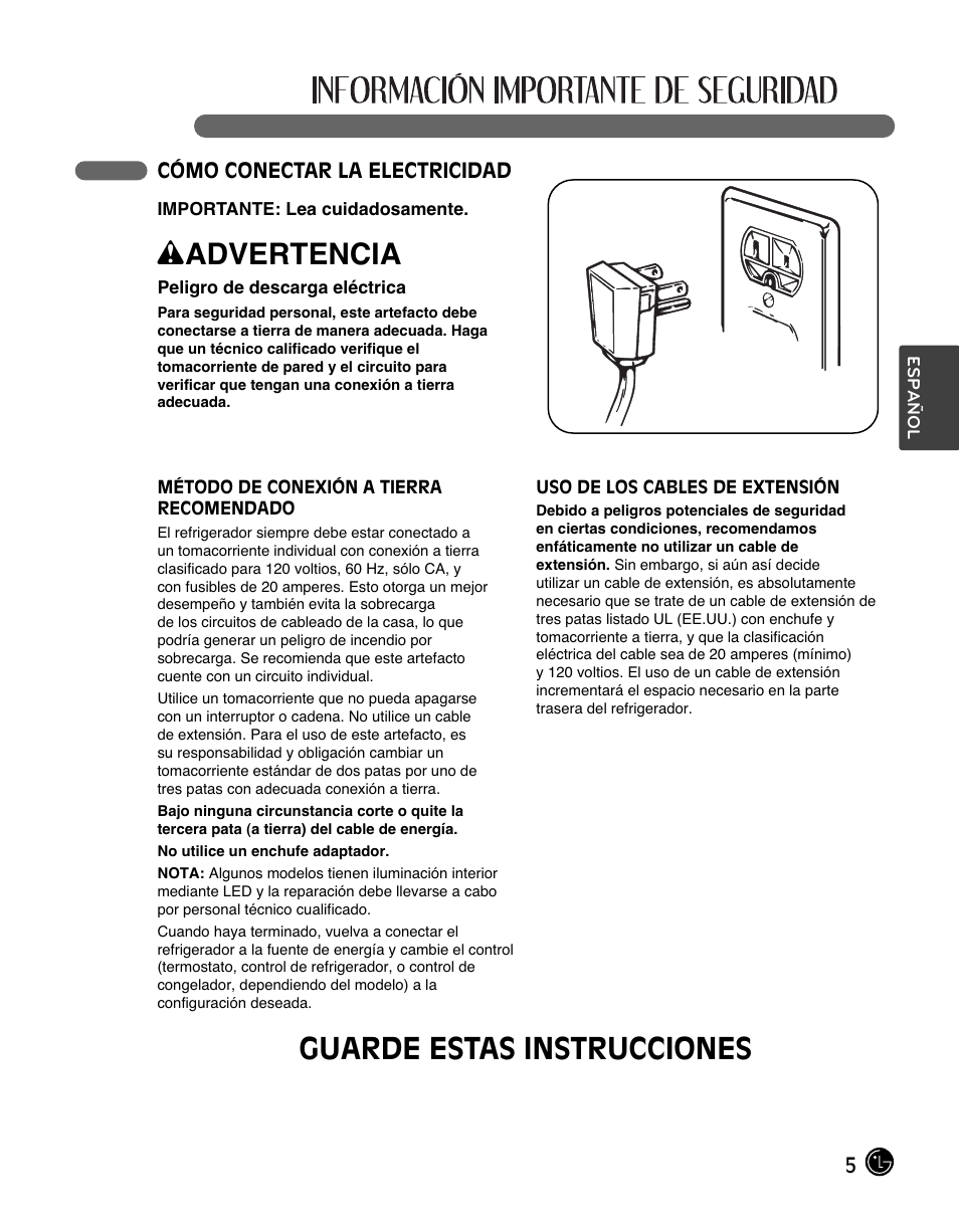 Wadvertencia, Guarde estas instrucciones | LG LFC28768ST User Manual | Page 77 / 108