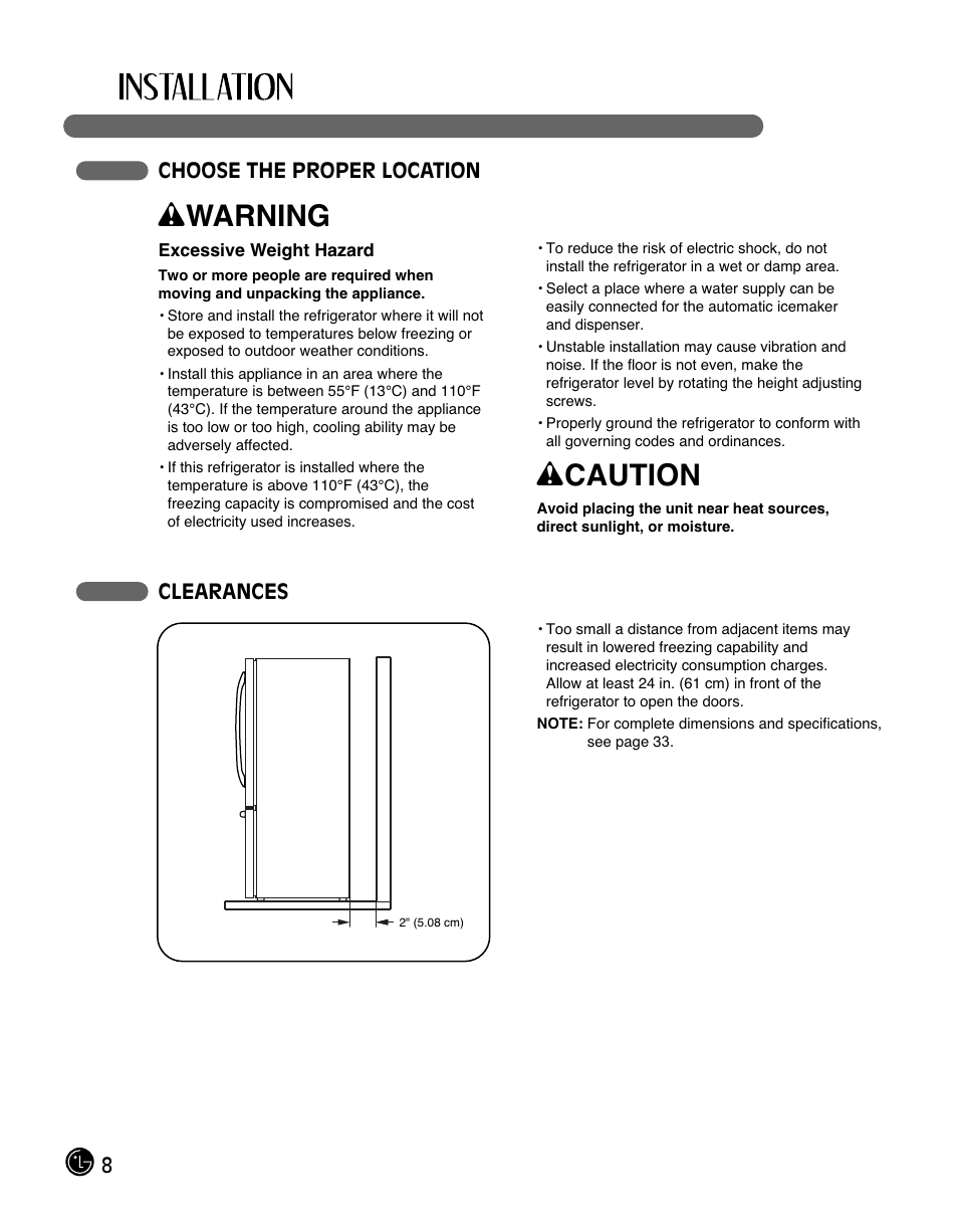 Wwarning, Wcaution | LG LFC28768ST User Manual | Page 8 / 108