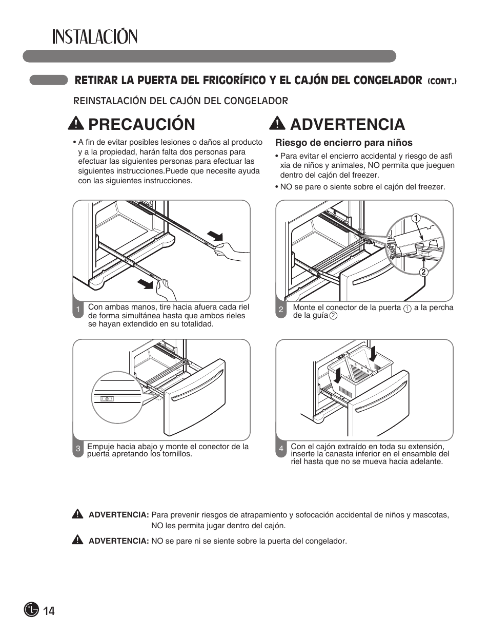 Precaución, Advertencia | LG LFC28768ST User Manual | Page 86 / 108