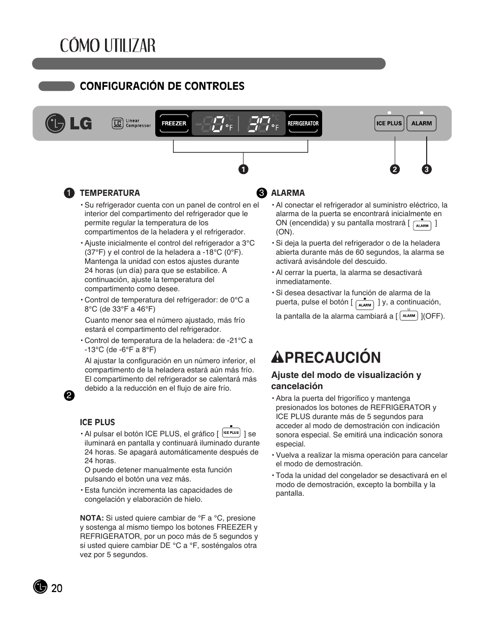 Wprecaución, 20 configuración de controles | LG LFC28768ST User Manual | Page 92 / 108