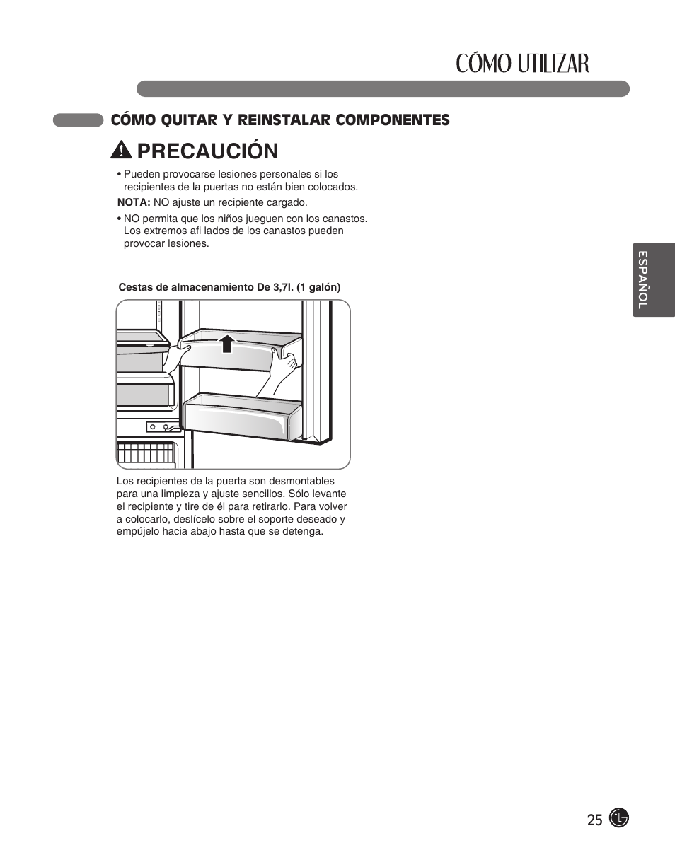 Precaución, 25 cómo quitar y reinstalar componentes | LG LFC28768ST User Manual | Page 97 / 108