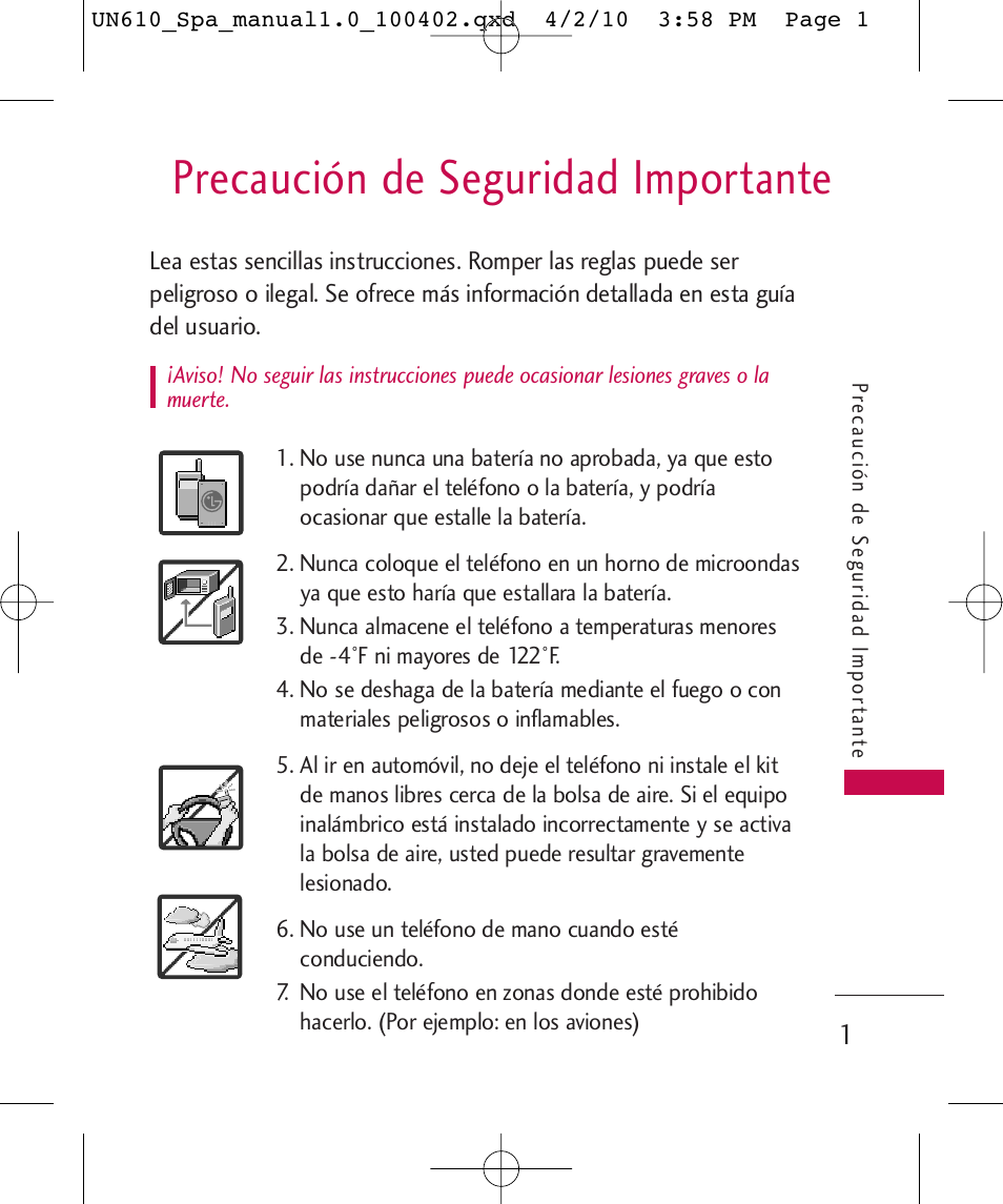 Precaución de seguridad importante | LG UN610 User Manual | Page 130 / 266