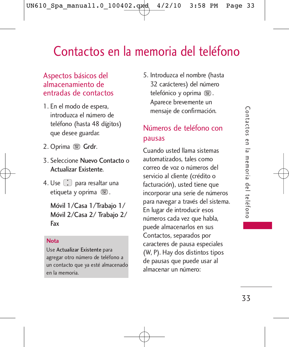 Números de teléfono con pausas | LG UN610 User Manual | Page 162 / 266