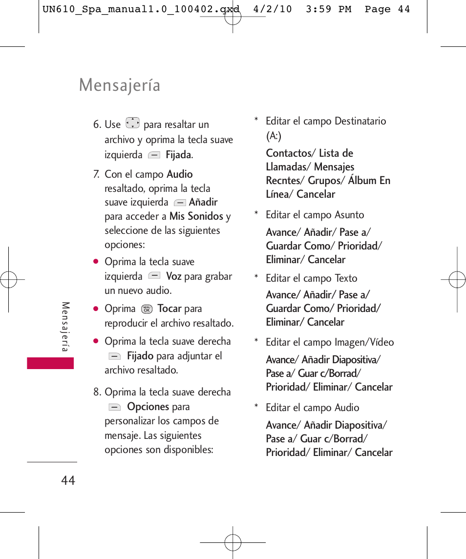 Mensajería | LG UN610 User Manual | Page 173 / 266