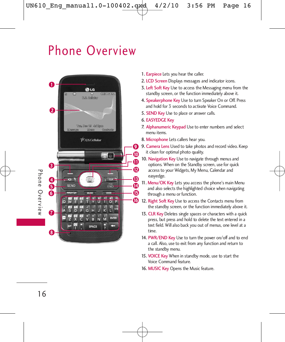 Phone overview, Phone ov ervie w | LG UN610 User Manual | Page 18 / 266