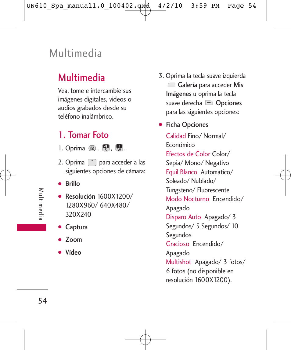 Multimedia, Tomar foto | LG UN610 User Manual | Page 183 / 266