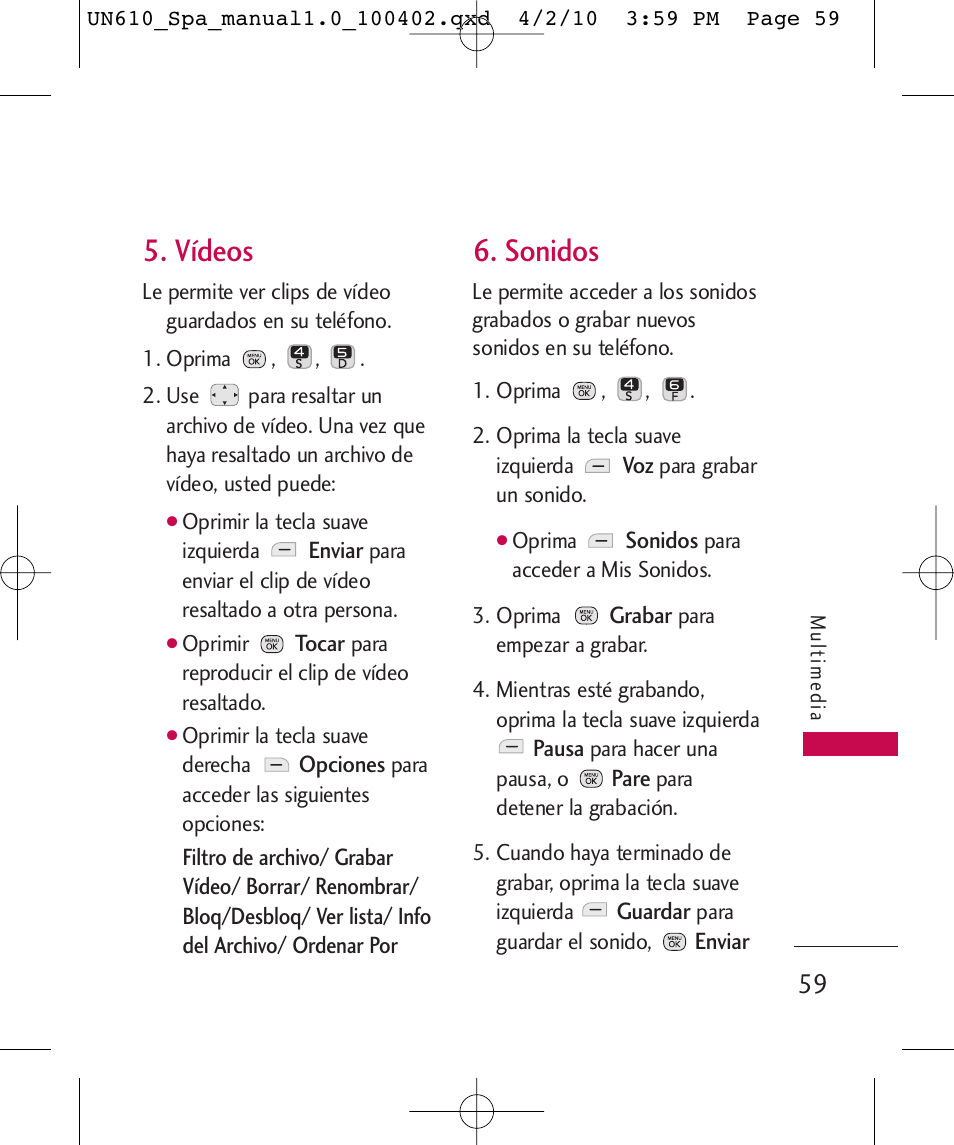 Vídeos, Sonidos | LG UN610 User Manual | Page 188 / 266