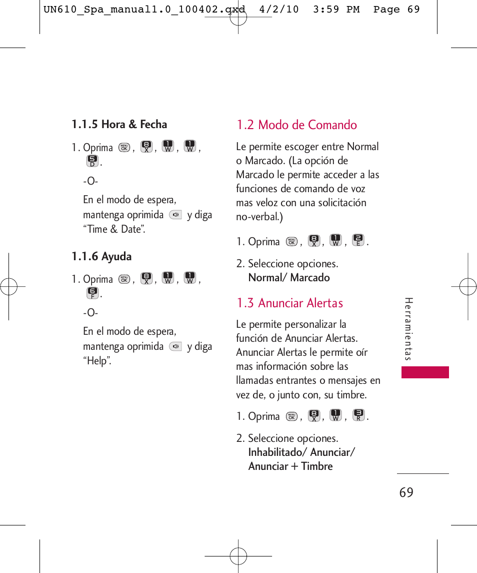 2 modo de comando, 3 anunciar alertas | LG UN610 User Manual | Page 198 / 266