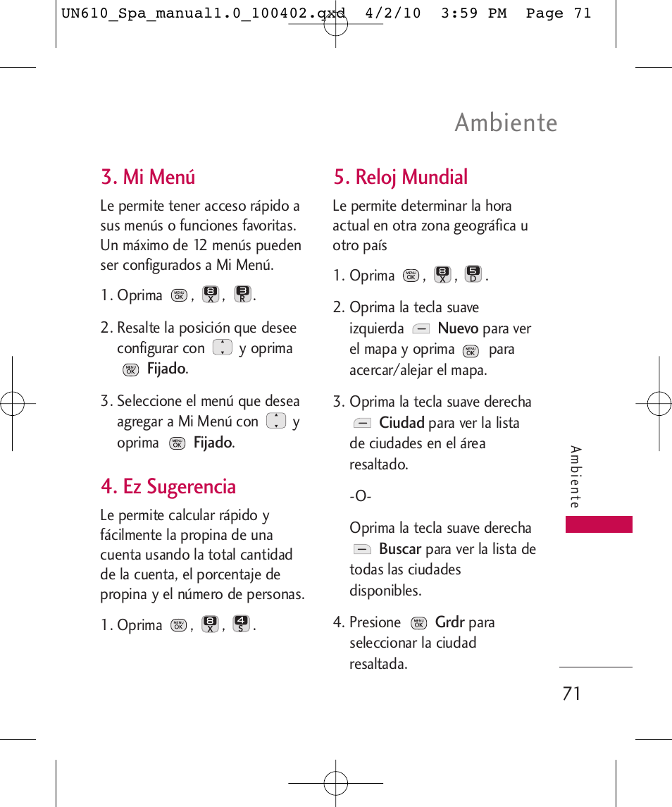 Ambiente, Mi menú, Ez sugerencia | Reloj mundial | LG UN610 User Manual | Page 200 / 266