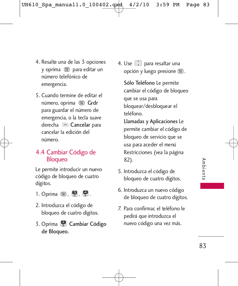 4 cambiar código de bloqueo | LG UN610 User Manual | Page 212 / 266