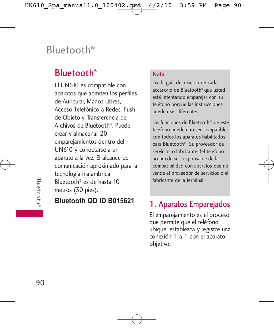 Bluetooth, Aparatos emparejados | LG UN610 User Manual | Page 219 / 266