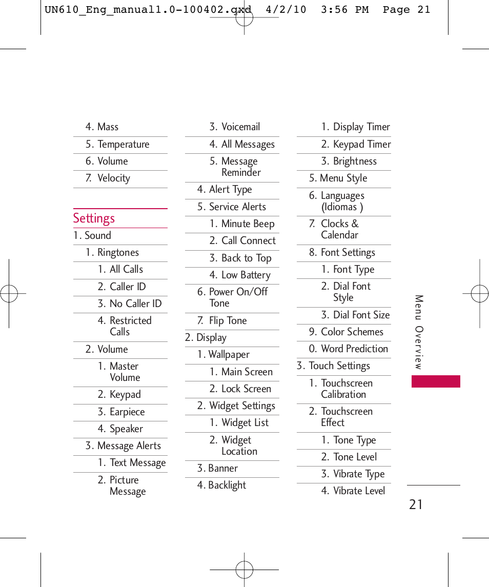 Settings | LG UN610 User Manual | Page 23 / 266