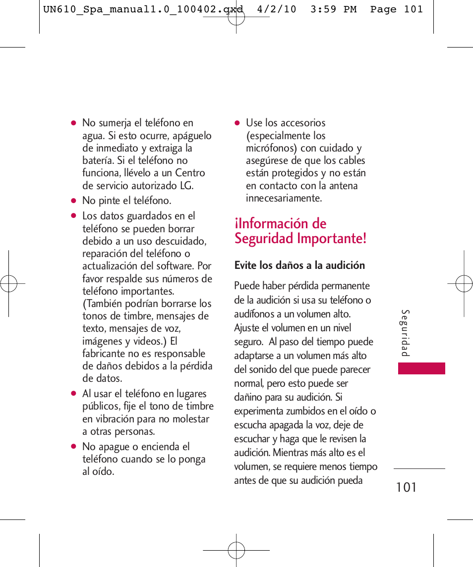 Información de seguridad importante | LG UN610 User Manual | Page 230 / 266