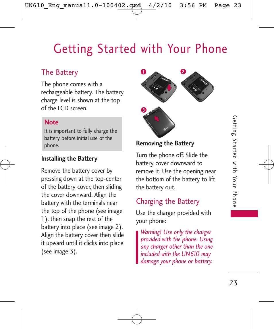 Getting started with your phone | LG UN610 User Manual | Page 25 / 266