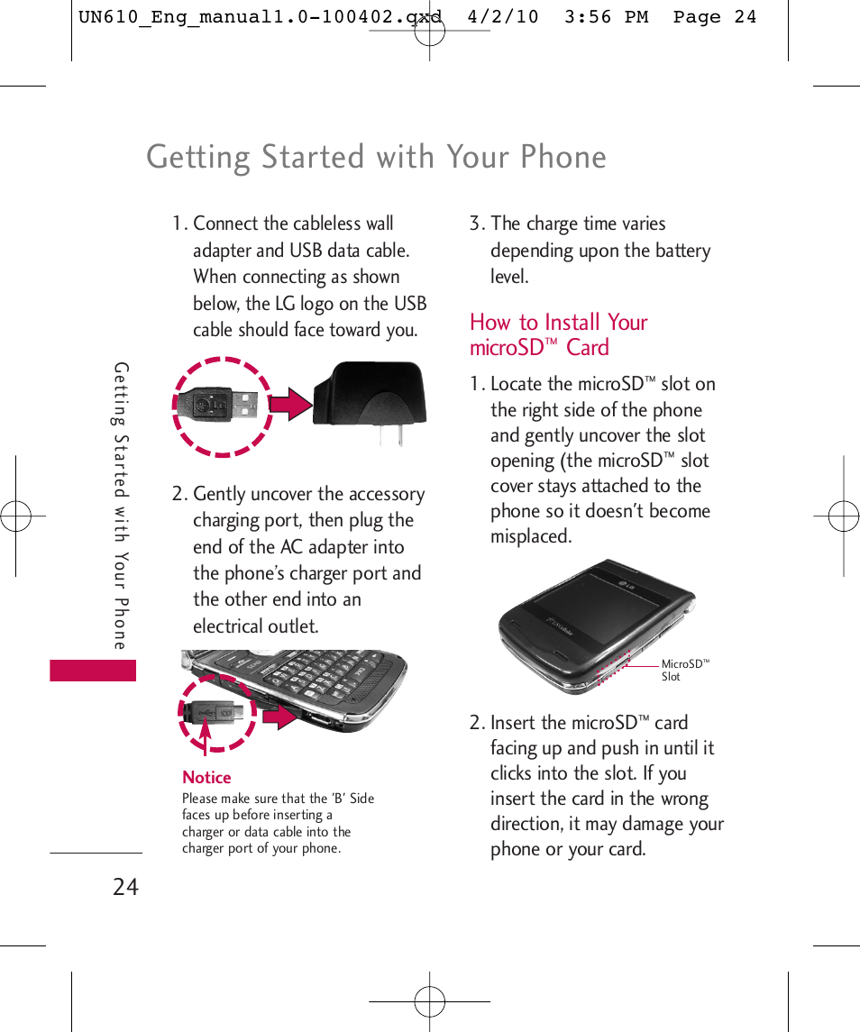 Getting started with your phone, How to install your microsd, Card | LG UN610 User Manual | Page 26 / 266