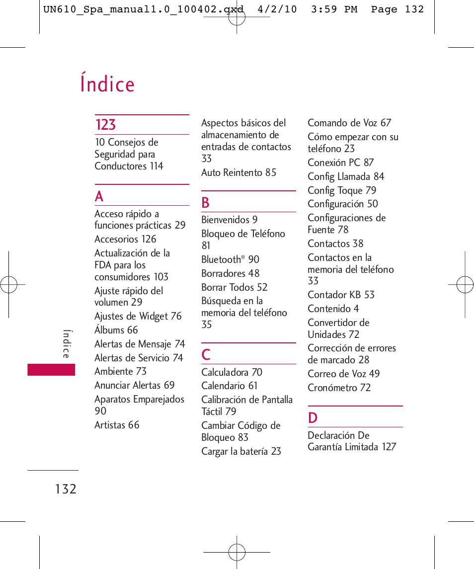 Índice | LG UN610 User Manual | Page 261 / 266