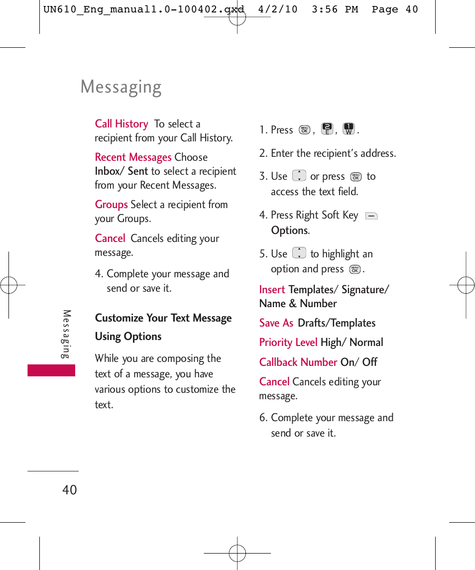 Messaging | LG UN610 User Manual | Page 42 / 266