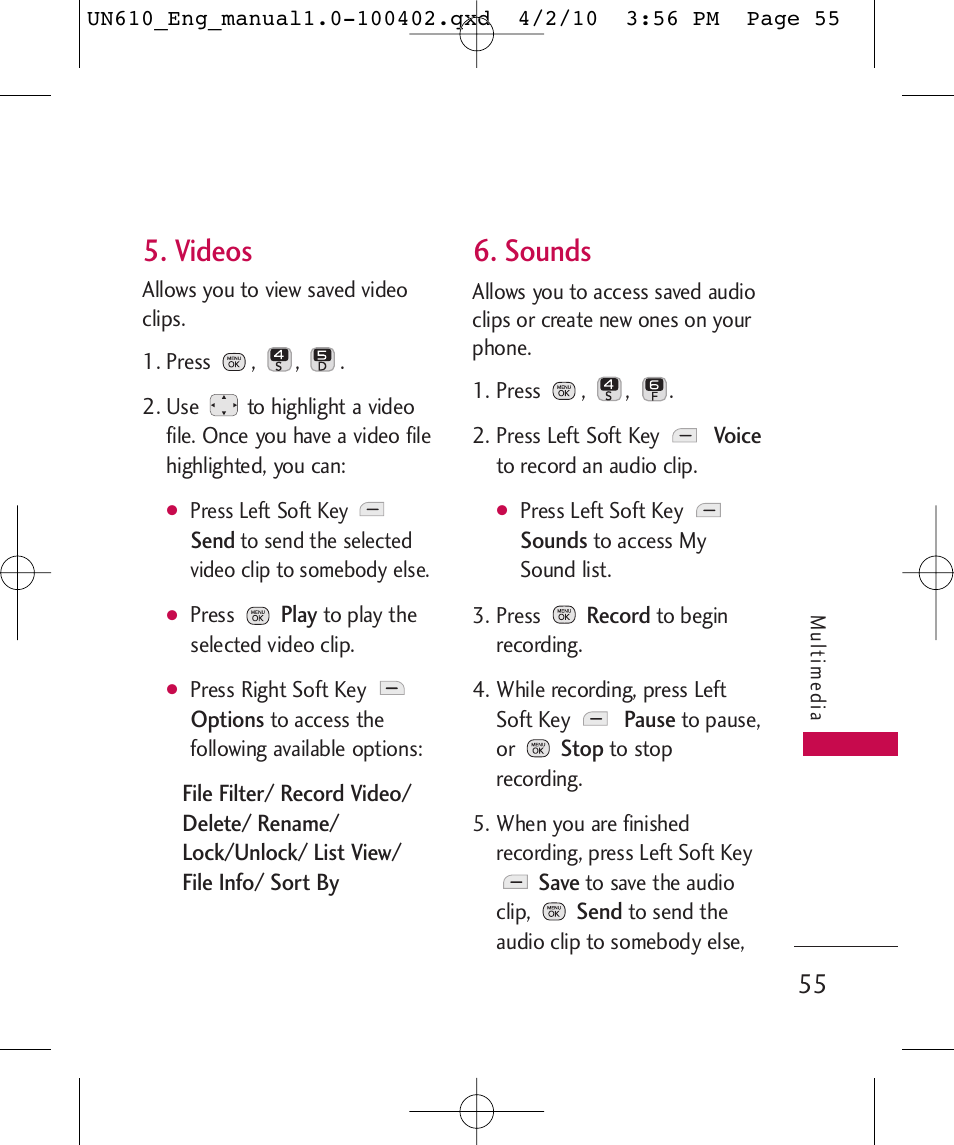 Videos, Sounds | LG UN610 User Manual | Page 57 / 266