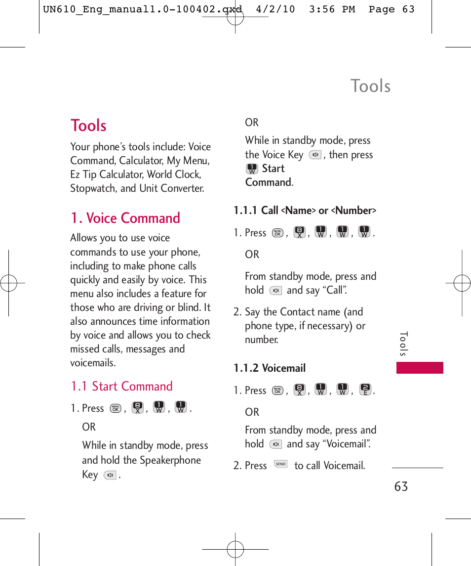 Tools, Voice command, 1 start command | LG UN610 User Manual | Page 65 / 266