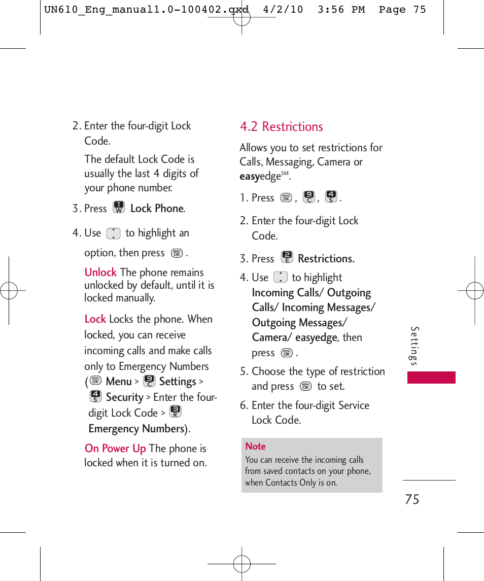 2 restrictions | LG UN610 User Manual | Page 77 / 266