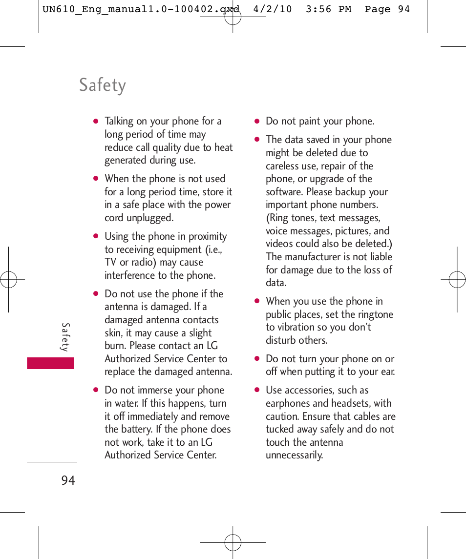 Safety | LG UN610 User Manual | Page 96 / 266