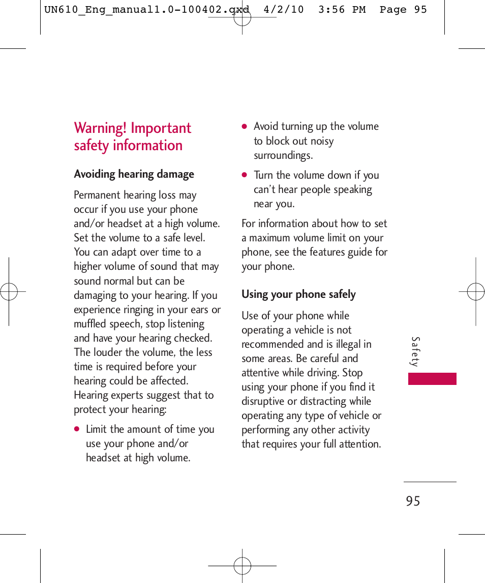 Warning! important safety information | LG UN610 User Manual | Page 97 / 266