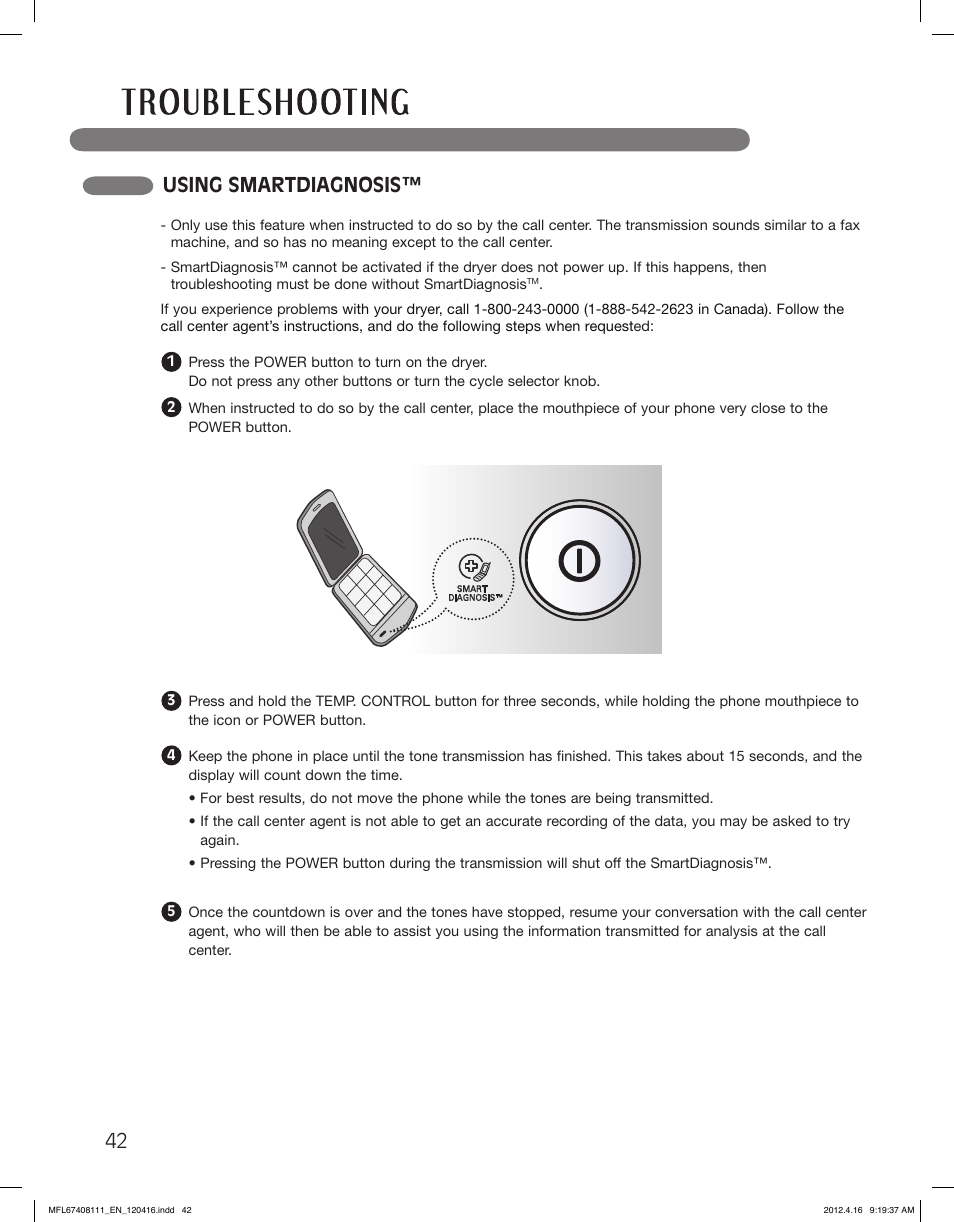 Using smartdiagnosis | LG DLGX2656V User Manual | Page 42 / 100
