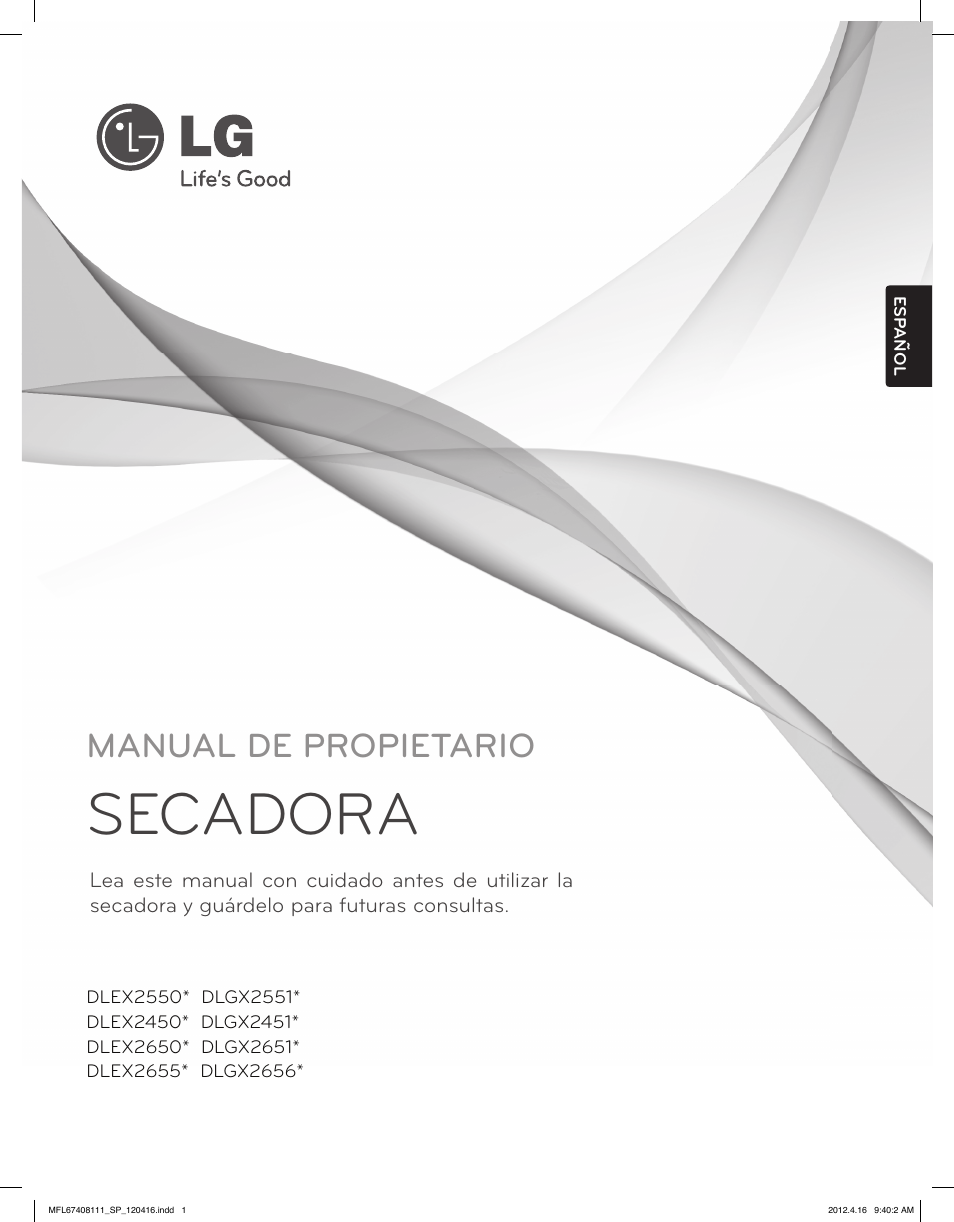 Secadora, Manual de propietario | LG DLGX2656V User Manual | Page 49 / 100