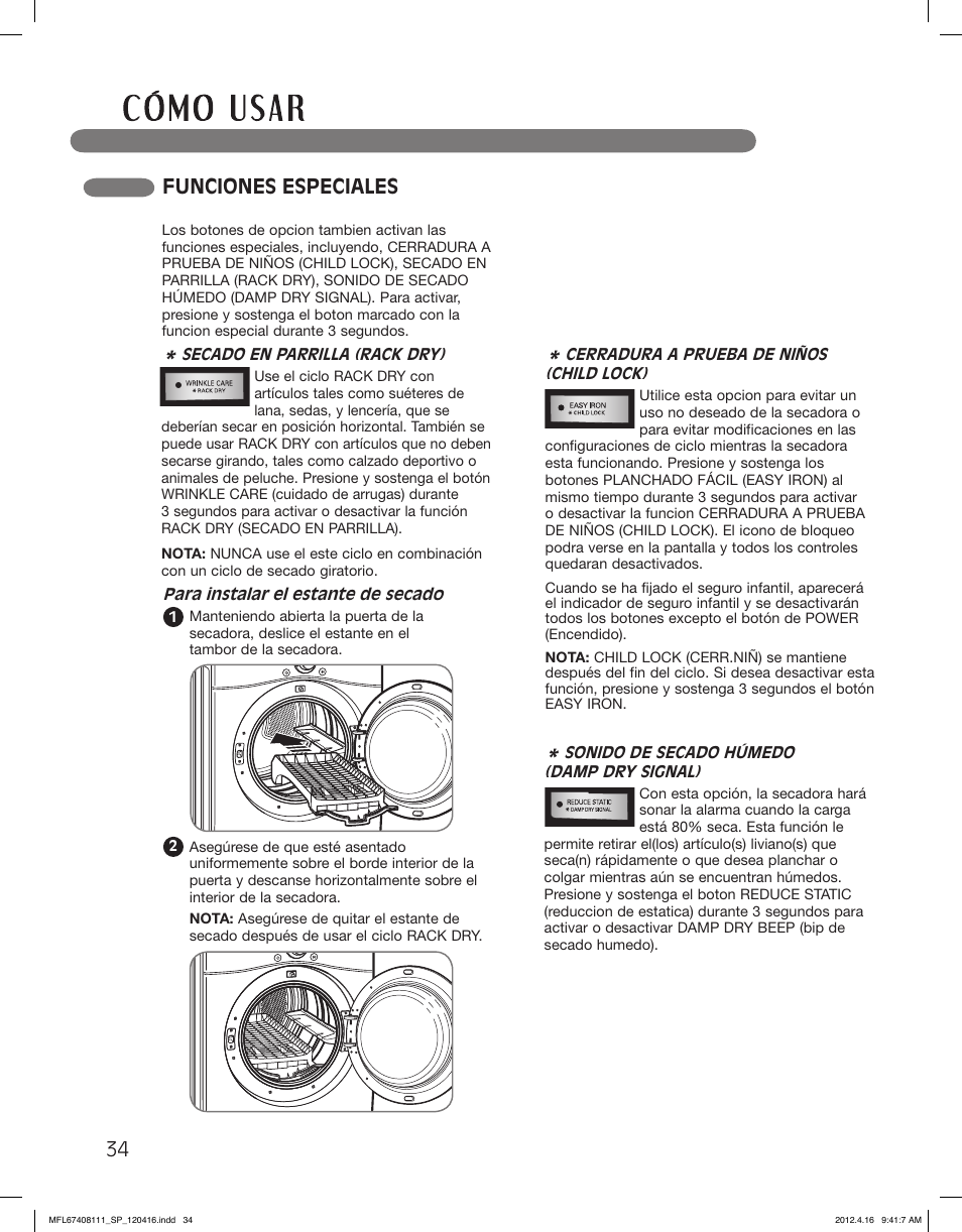 Funciones especiales | LG DLGX2656V User Manual | Page 82 / 100