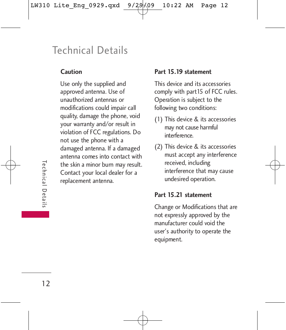 Technical details | LG LGLW310 User Manual | Page 12 / 68