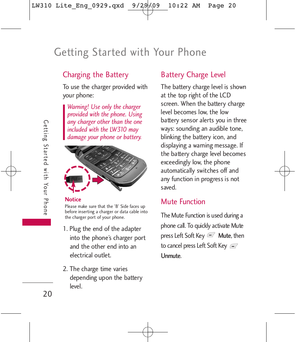 Getting started with your phone | LG LGLW310 User Manual | Page 20 / 68