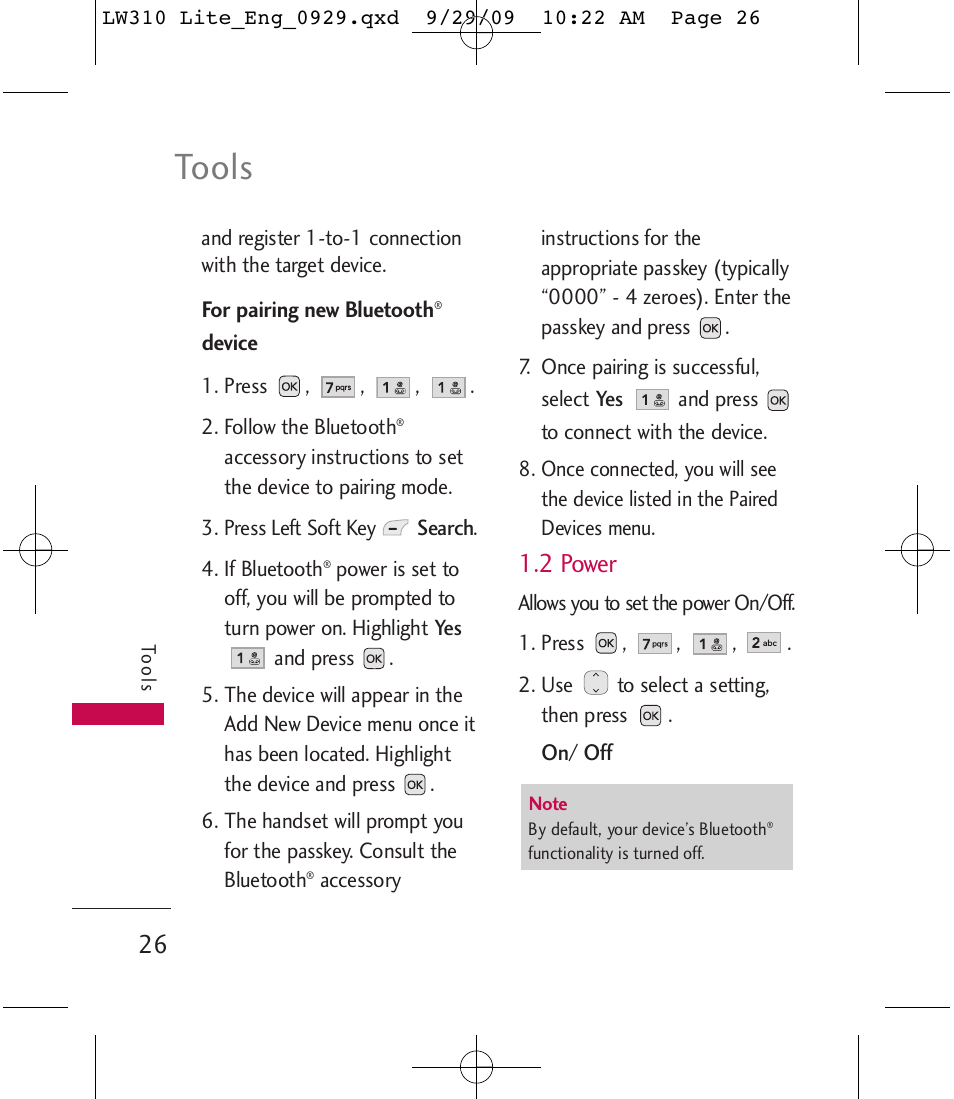 Tools, 2 power | LG LGLW310 User Manual | Page 26 / 68