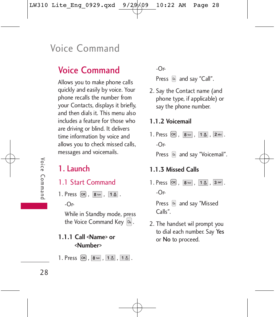 Voice command, Launch | LG LGLW310 User Manual | Page 28 / 68