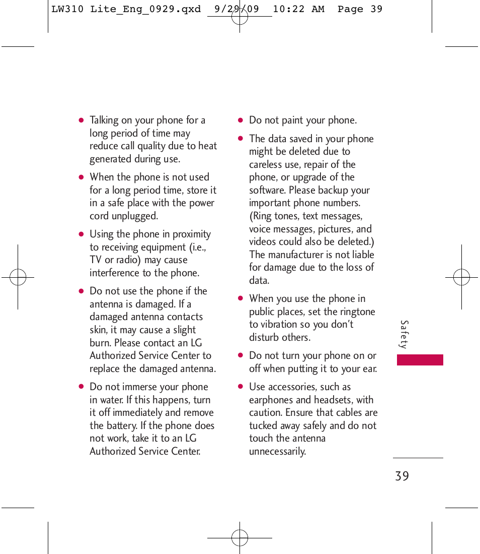 Do not paint your phone | LG LGLW310 User Manual | Page 39 / 68