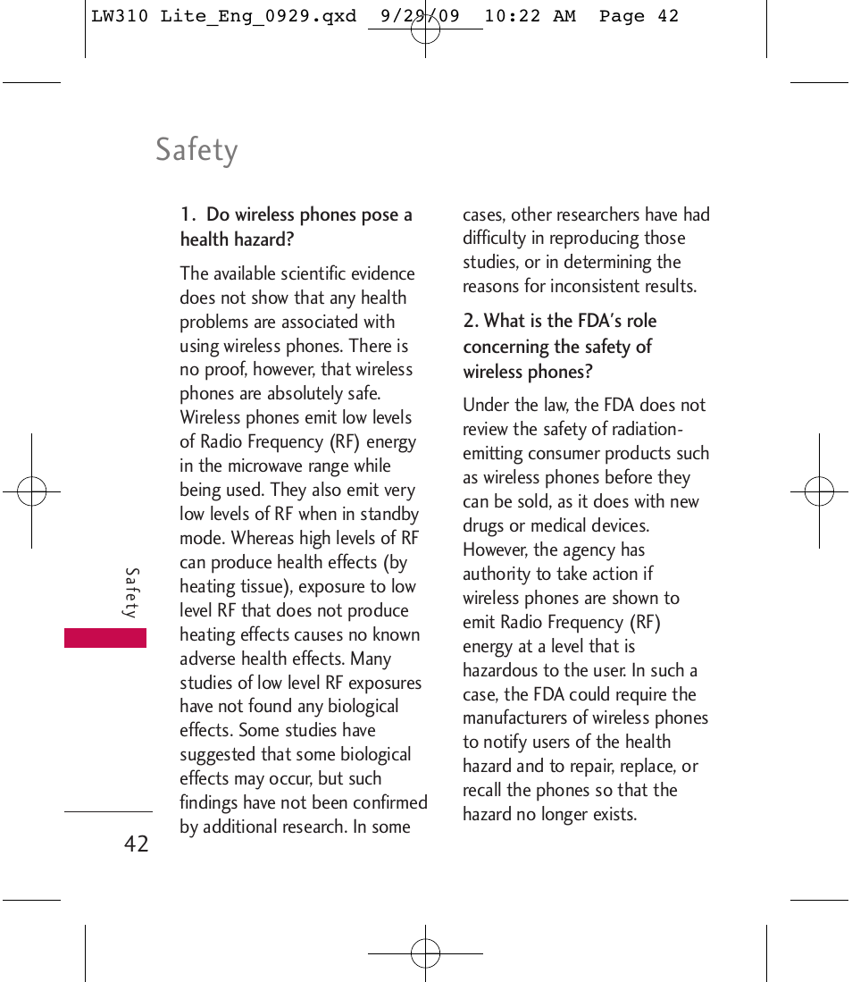 Safety | LG LGLW310 User Manual | Page 42 / 68