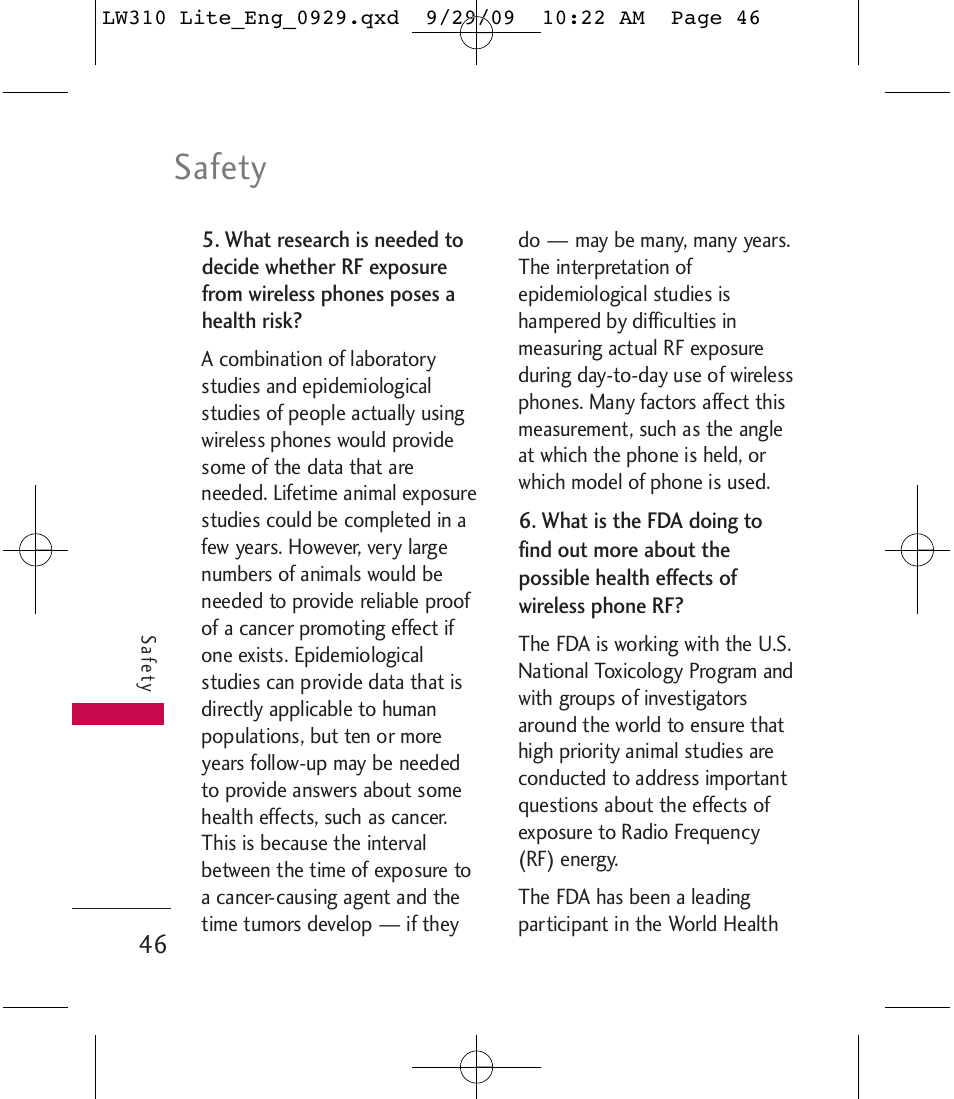 Safety | LG LGLW310 User Manual | Page 46 / 68