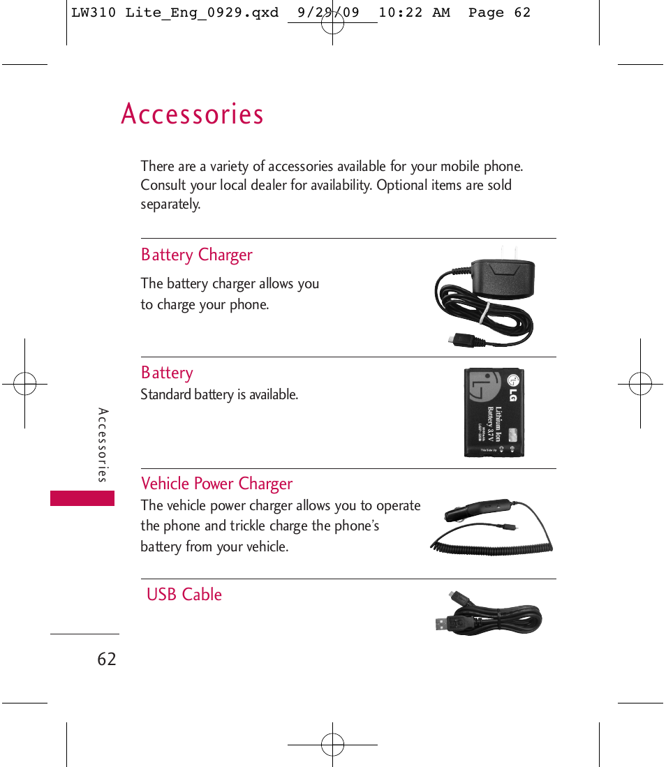 Accessories | LG LGLW310 User Manual | Page 62 / 68