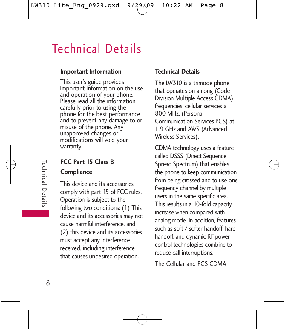 Technical details | LG LGLW310 User Manual | Page 8 / 68