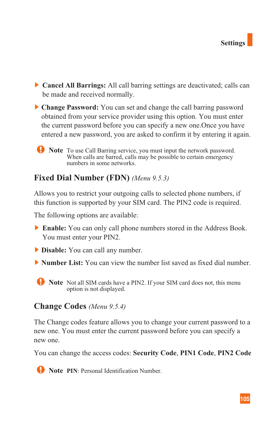 Fixed dial number (fdn), Change codes | LG L1200 User Manual | Page 108 / 141