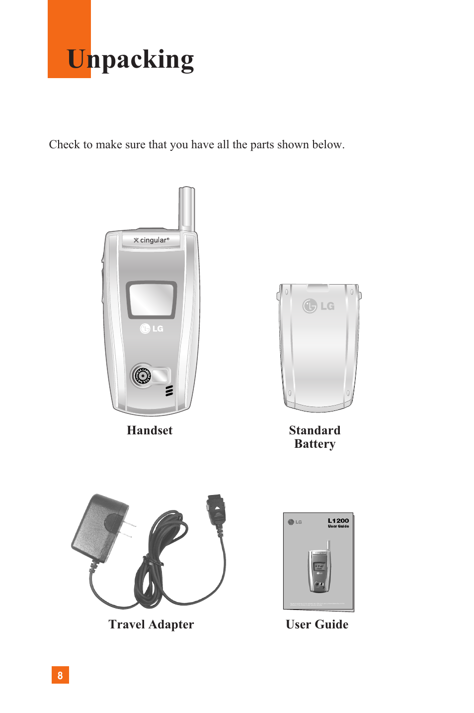 Unpacking | LG L1200 User Manual | Page 11 / 141