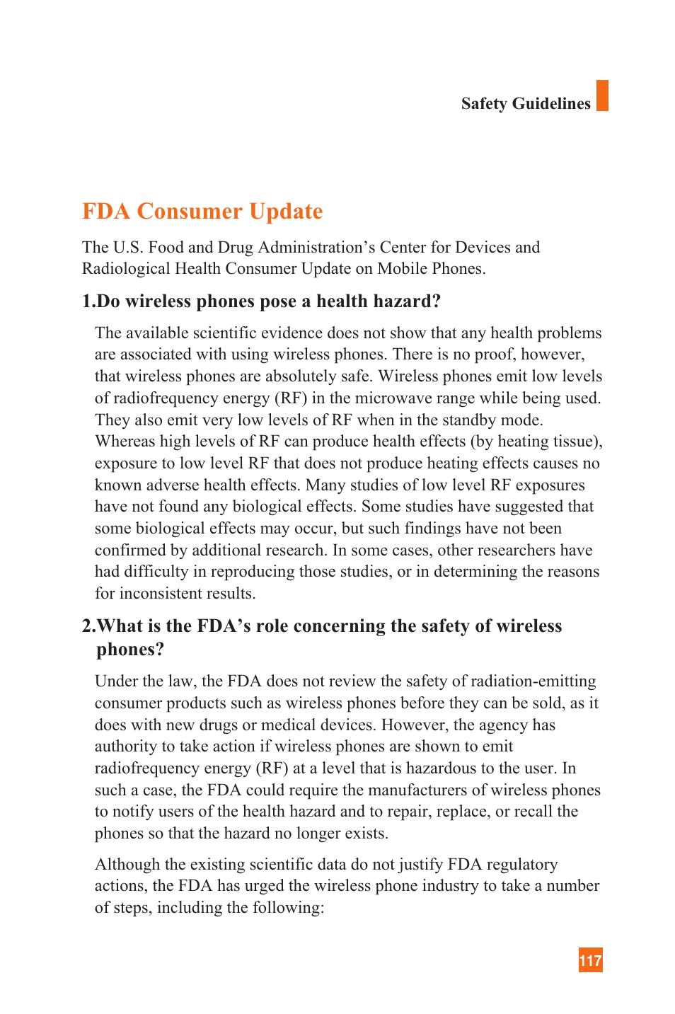Fda consumer update | LG L1200 User Manual | Page 120 / 141