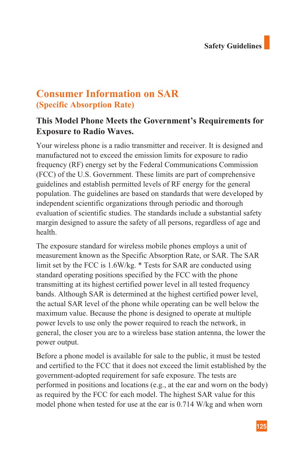 Consumer information on sar | LG L1200 User Manual | Page 128 / 141